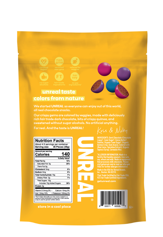 UNREAL - Dark Chocolate Crispy Quinoa Gems (Case of 6 Bags, 5 oz each)