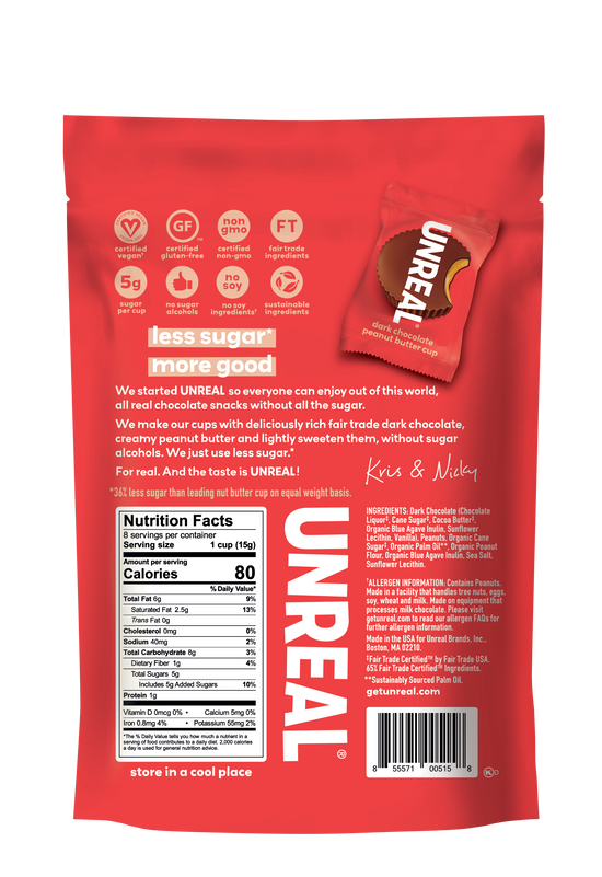 UNREAL - Dark Chocolate Peanut Butter Cups (Case of 6 Bags, 8 Cups per Bag - 48 Cups)