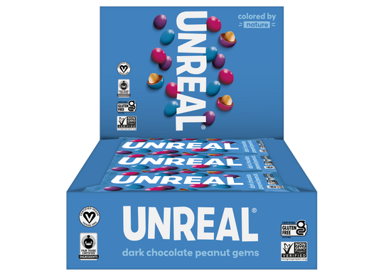 UNREAL - Dark Chocolate Peanut Gems Snack Bags (Caddy of 12 Bags, 1.5 oz each)