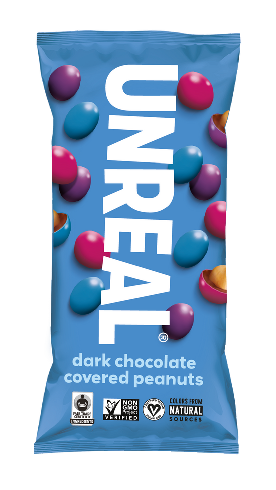 UNREAL - Dark Chocolate Peanut Gems Snack Bags (Caddy of 12 Bags, 1.5 oz each)