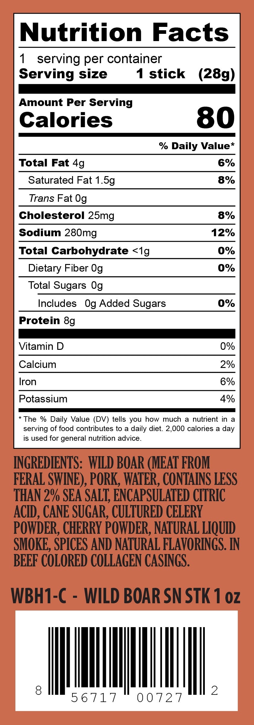 Pearson Ranch Wild Boar Single Snack Stick - 24 Count Caddy