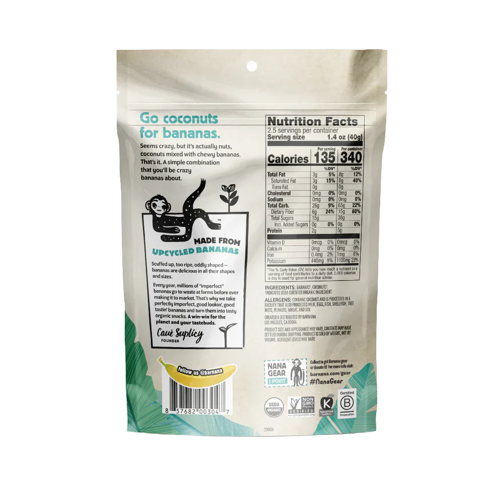 (100g, 12 Pack) Organic COCONUT Banana Bites