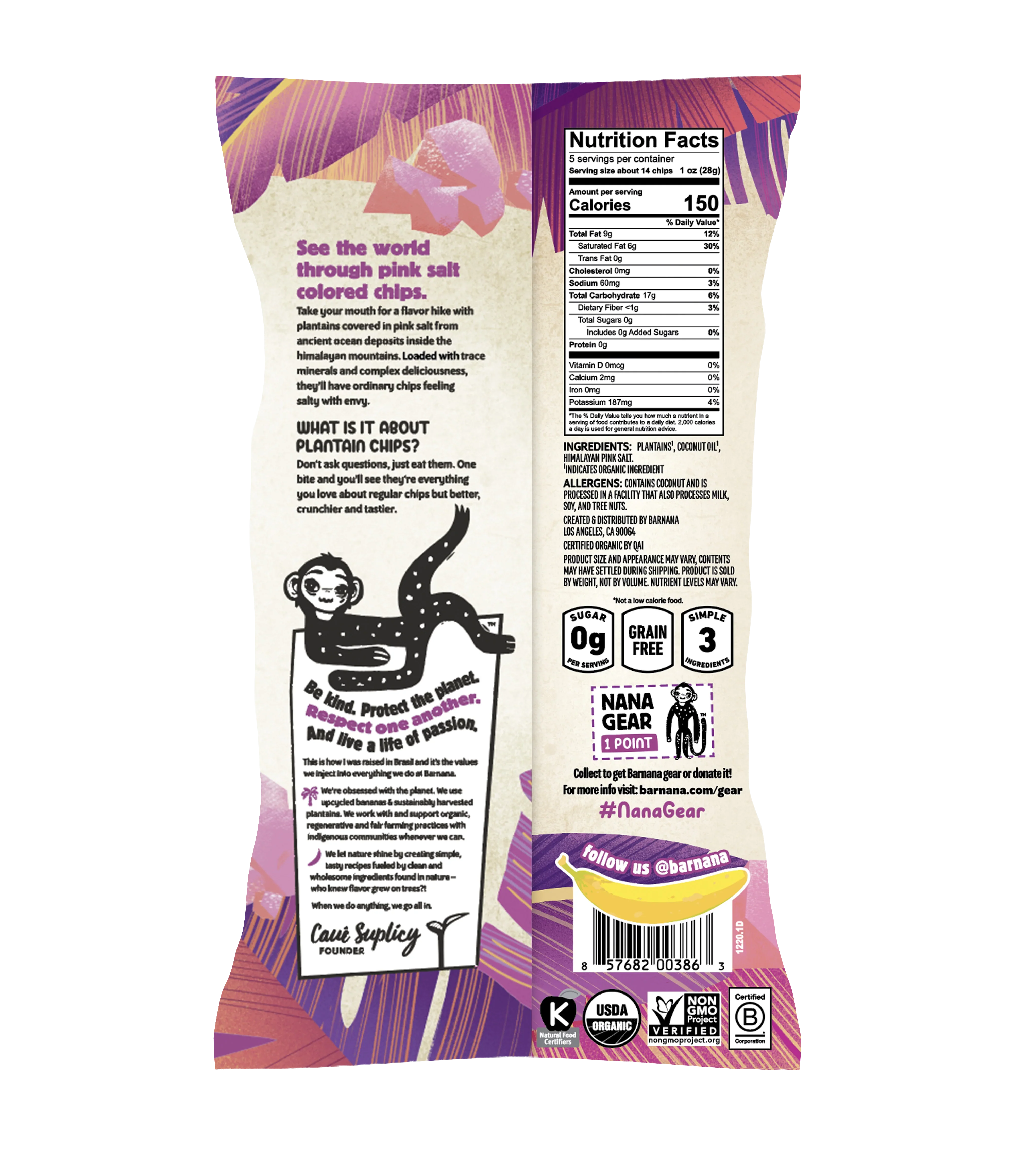 (6 Pack) Pink Salt Plantain Chips 2oz.