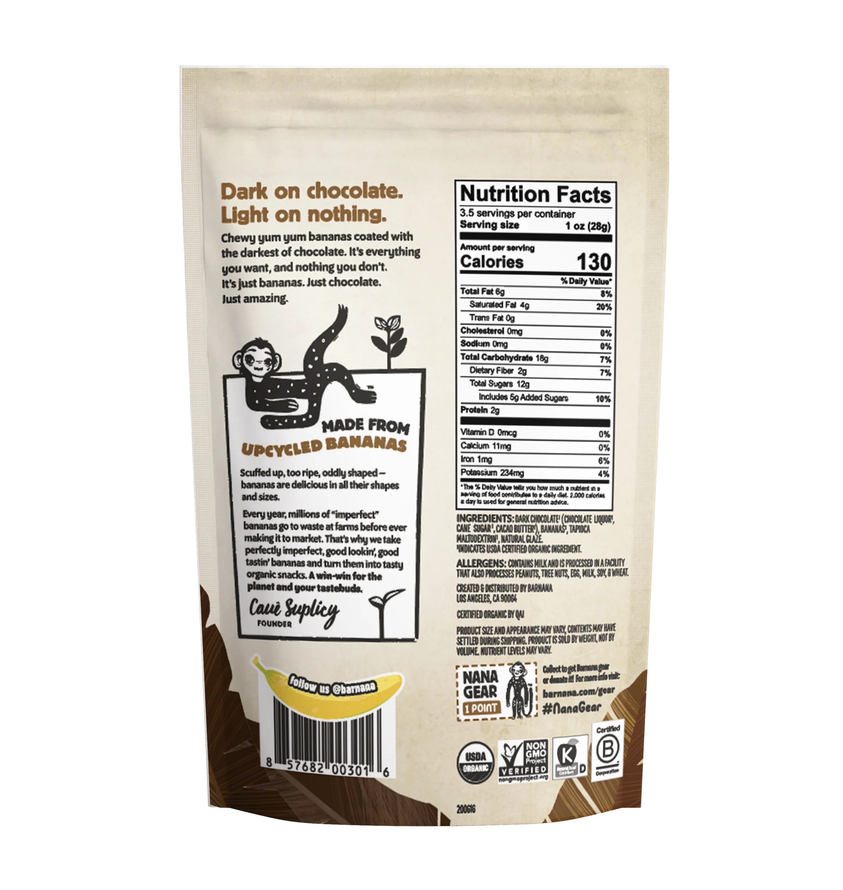 (100g, 12 Pack) Organic CHOCOLATE Banana Bites