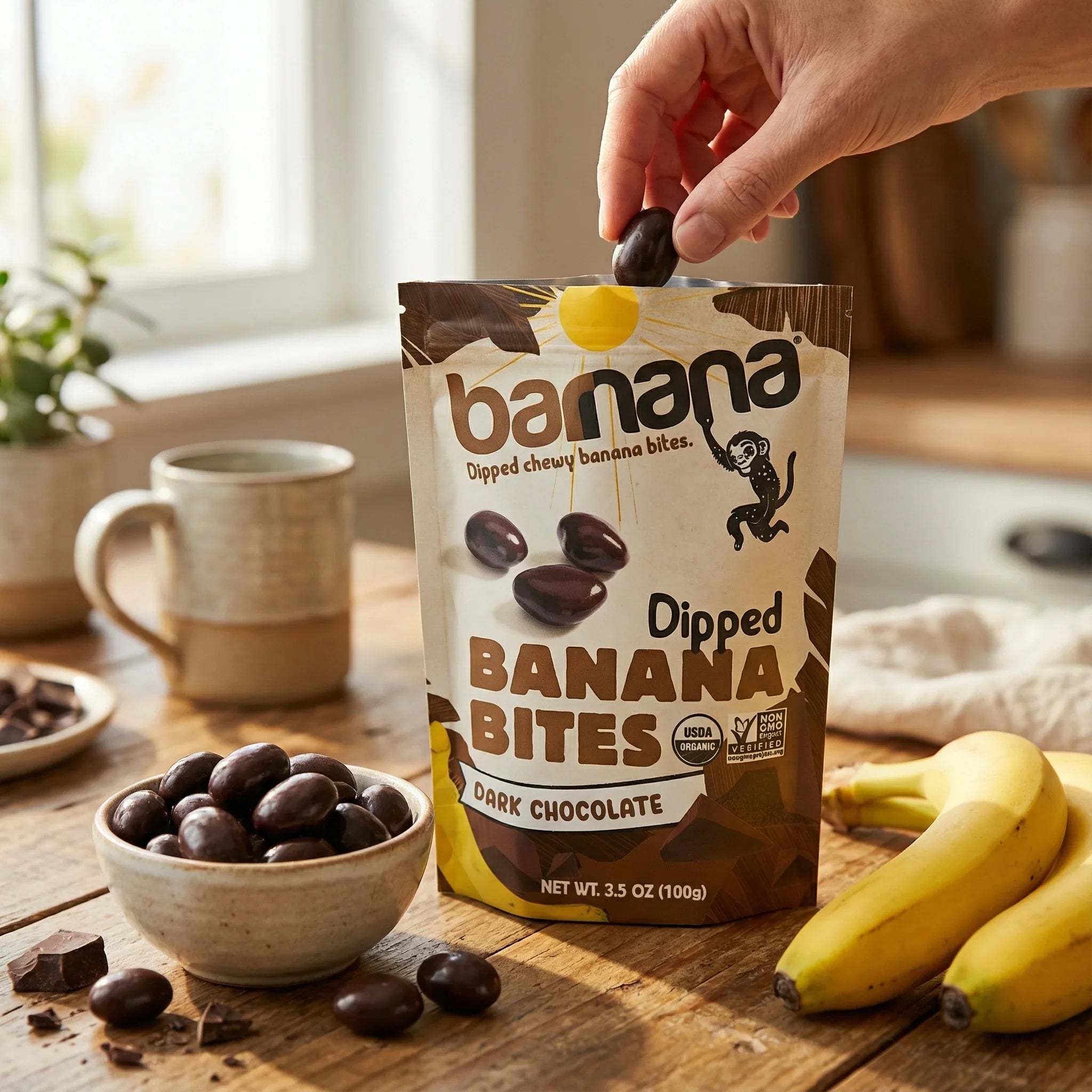 (100g, 12 Pack) Organic CHOCOLATE Banana Bites
