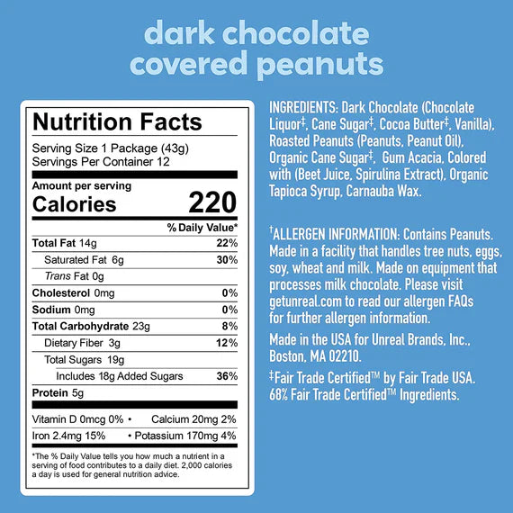 UnReal Dark Chocolate Peanut Gems Snack Pack 1.5oz (12ct)
